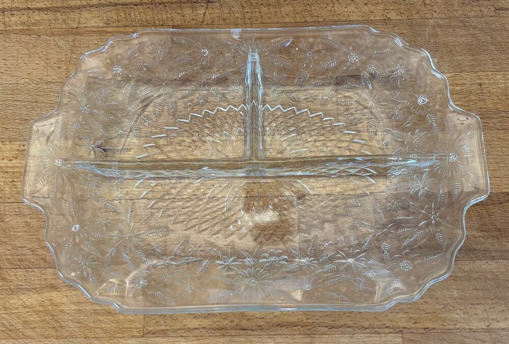 Vintage 1930s Indiana Glass No. 618 Pineapple & Floral Depression Relish Tray